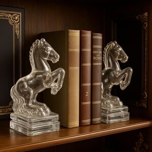 Clear Glass Horse Bookends